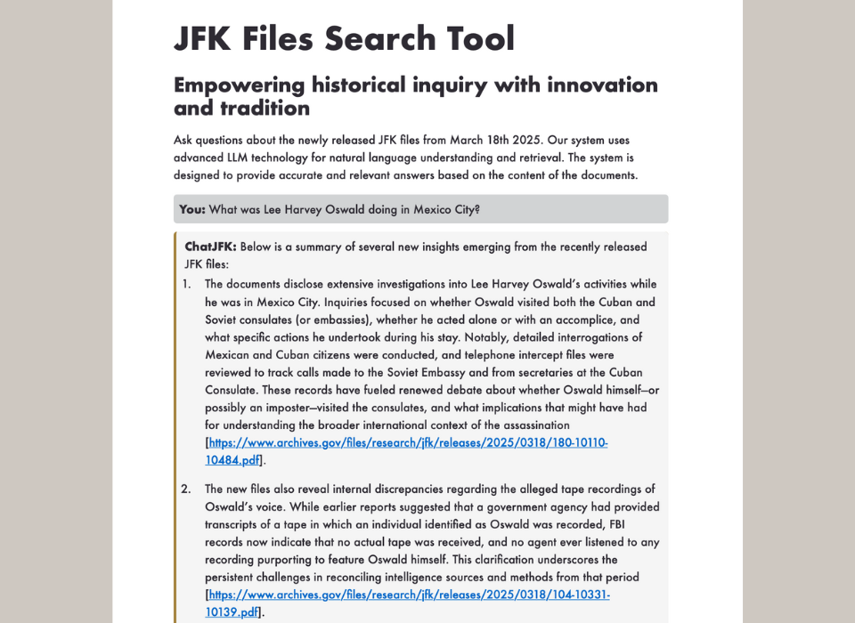 StandardData's new JFK Search File Tool Screen Shot
